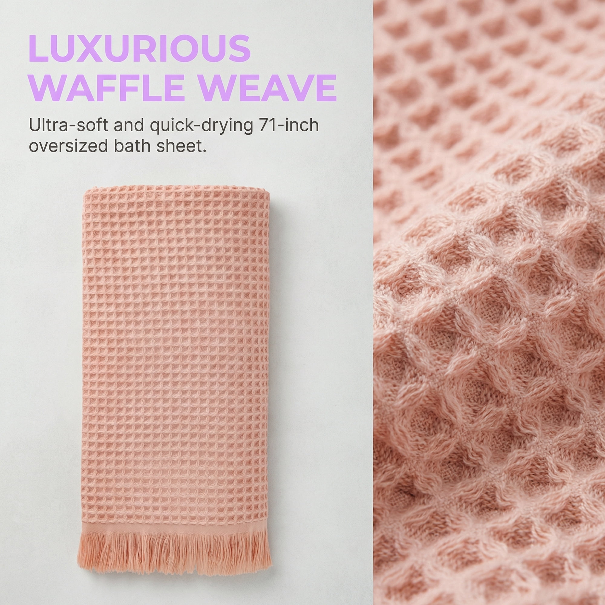 Unique Bargains 2Pcs Highly Absorbent Cotton Bath Towel Pink/Brown 71"x35"/55"x28"
