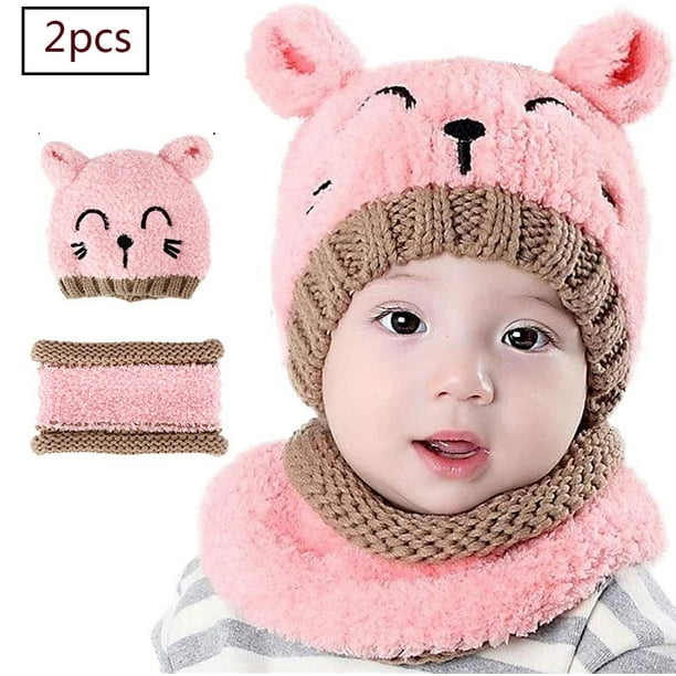 Boys Scarf Hat And Gloves Set 3 PCS Toddler Baby Knit Hat Scarf Winter Warm Beanie Cap Hat with Circle Bow Scarf Gloves for Kid Baby Boy Girl