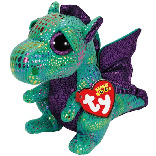 Ty Beanie Boos - CINDER the Green Dragon (Regular Size 6" Plush) (BONUS 1 FUN CHOPS & 1 TY CARD)