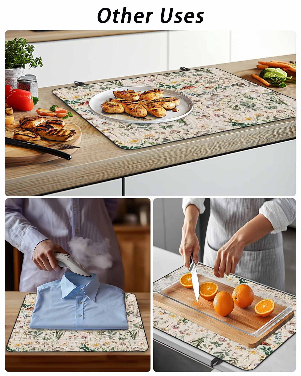 Stove Top Covers for Electric Stove, Pastoral Botanical Glass Stovetop Cover Protector, Vintage Mushroom Spring Summer Flowers Induction Cooktop Protector Oven Mat for Kitchen Countertop 24"x21"