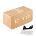 thumbnail image 1 of Reloj despertador de madera Cargador inalámbrico para teléfono LED Hora digital Recordatorio de fecha Escritorio de dormitorio Luz de noche, Madera de bambú Monstrate EL001418-01, 1 of 2