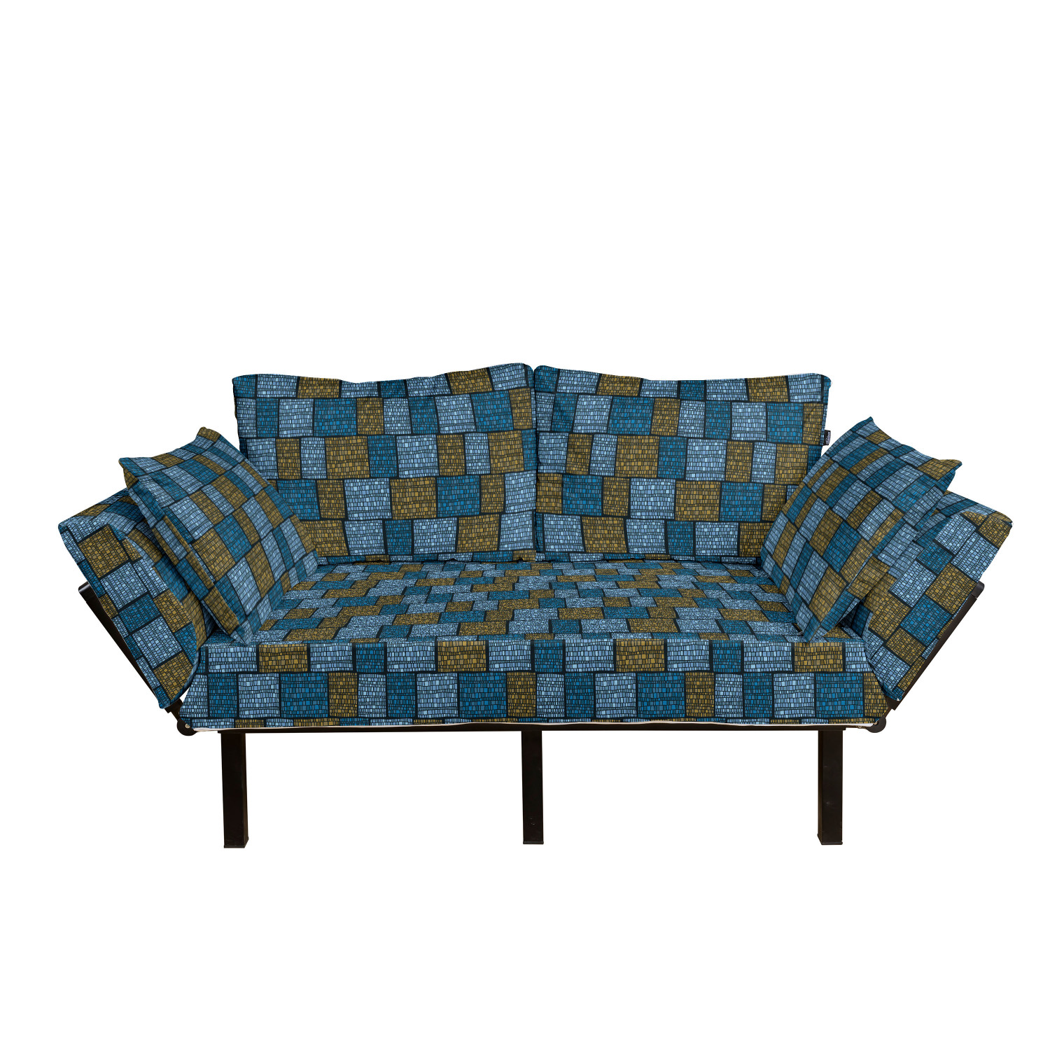 Vintage Futon Couch, Abstract Design Oriental Geometric Grid Style Squares  and Rectangles, Daybed with Metal Frame Upholstered Sofa for Living Dorm,  Loveseat, Pale Blue Caramel Blue, by Ambesonne - Walmart.com