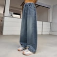 thumbnail image 5 of kpoplk Girl's High Waisted Flare Leg Frayed Raw Hem Bell Bottom Jeans Denim Pants(Blue,9-10 Y), 5 of 7