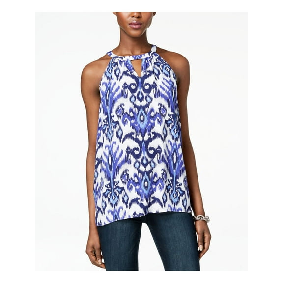 INC $70 Womens New 1347 Blue Printed Sleeveless Keyhole Casual Top M B B