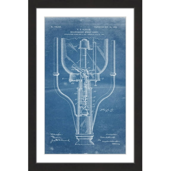 "Street Light 1904 Blueprint" Framed Painting Print