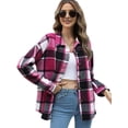 thumbnail image 2 of Women'S Flannel Plaid Shacket Fall Outfits Long Sleeve Button Down Shirts Jacket Coats with Side Pockets Red XL, 2 of 10