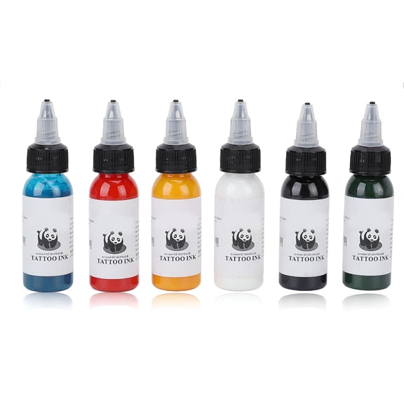 RAGUPEL 6pcs 30ml Tattoo Ink Set Blue Red Gold Light Green White Black Easy Coloring Professional Tattoo Pigments