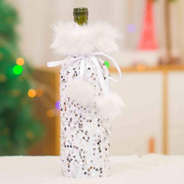 Teissuly Christmas Decor Wine Bottle Cover Set Plush Coat Dress Toppers Decorative for Christmas Wedding Birthday Holiday Dining Table Decor Teissuly WER202310164707