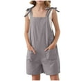 thumbnail image 2 of JTSRKL Girls Romper Sleeveless Casual Solid Color Adjustable Tie-Up Strap Short Jumpsuits Loose Fit Overalls Cute Summer Outfit Clothes with Pocket Gray 9-10 Years, 2 of 8
