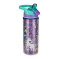 thumbnail image 4 of COOL GEAR 2 Pack 16 oz Kids Twist Water Bottle with Double Wall, Sipper Lid and Finger Loop Cap with Printed Design | Great for Outdoors, Party Favors and More - Purple Unicorns/Pink Butterflies, 4 of 6