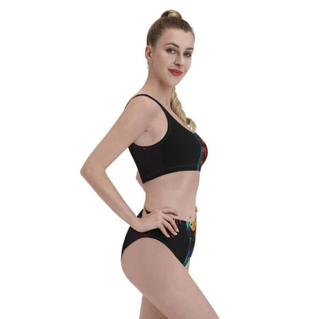 Goofa Neon Psychedelic Giraffe Pattern High Waisted Bikini Set - Two Piece Swimsuit for Women  Summer Bathing Suit Trendy Swimwear-X-Large