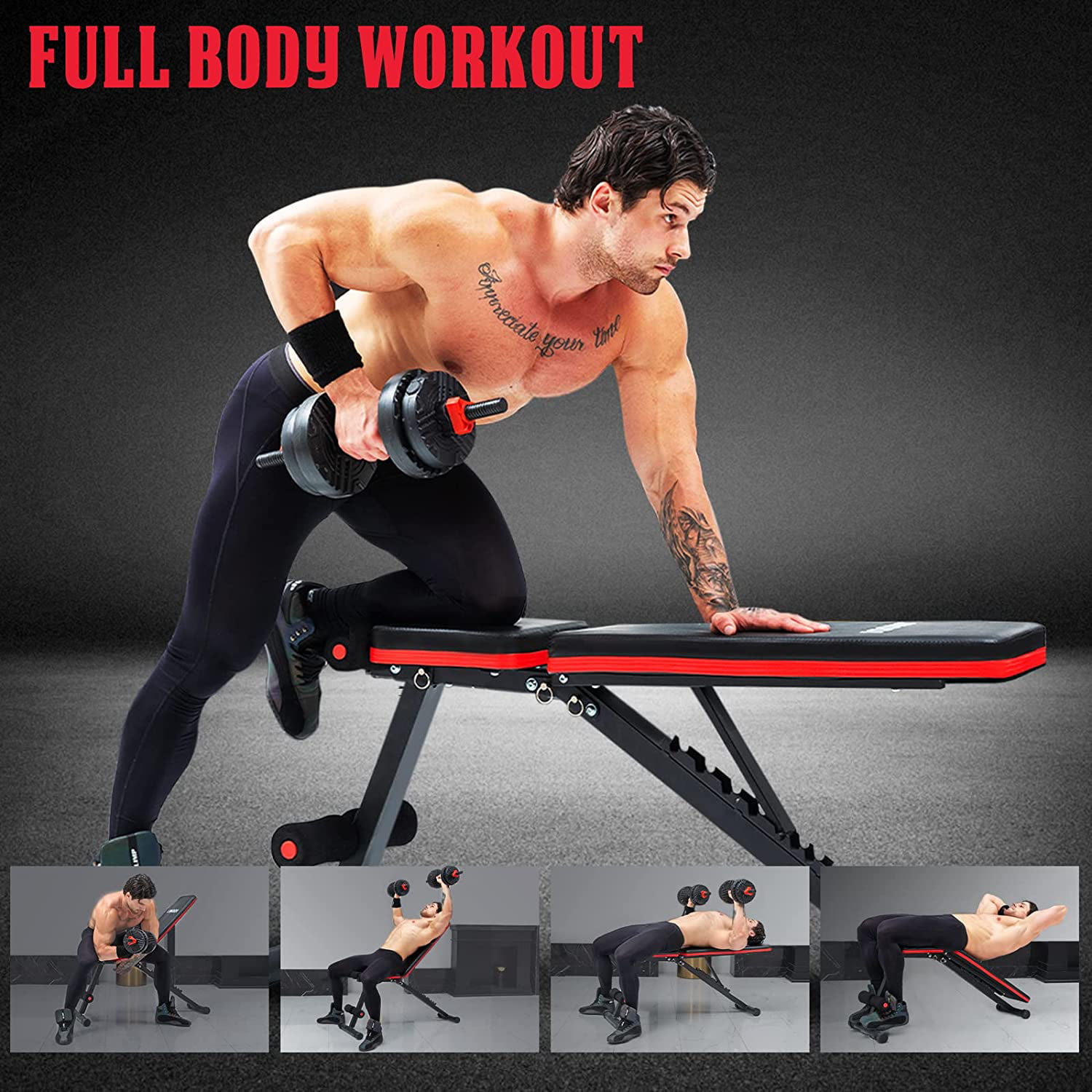 LINODI Adjustable Weight Bench Workout Bench for Home Gym Multi-Purpose Strength Training Benches Foldable Incline Decline Gym Bench for Full Body Workout 