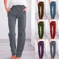 thumbnail image 5 of AherBiu Summer Pants for Women Linen Lightweight Drawstring Elastic High Waisted Casual Pants with Pockets, 5 of 6