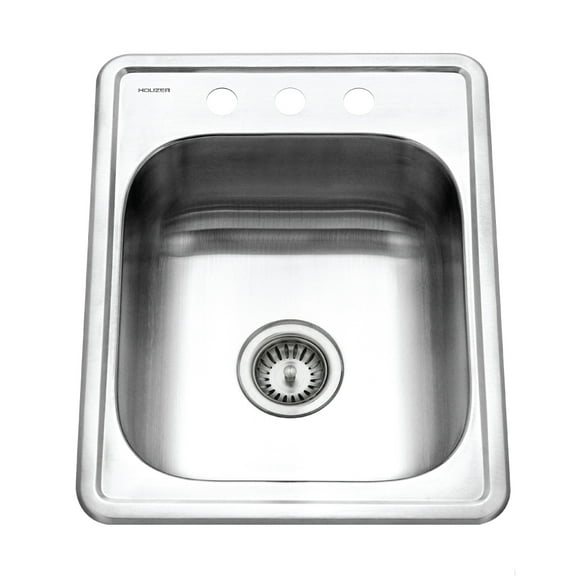 Houzer Glowtone 17 in Stainless Steel Topmount 3-hole Single Bowl Bar Sink with Strainer - A1722-7BS-1