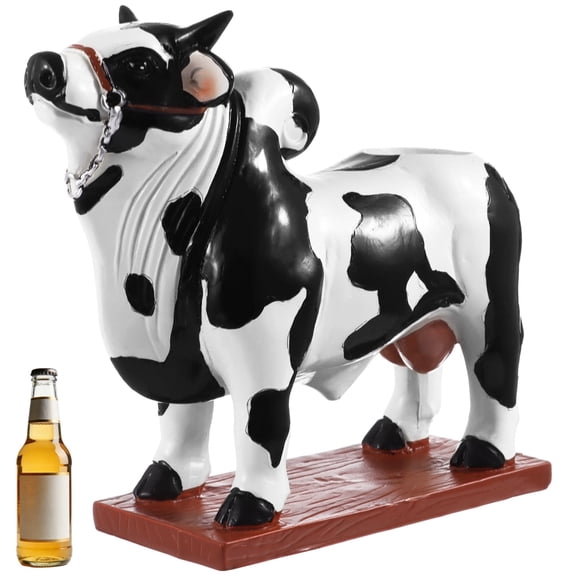 Bull Liquor Dispenser with Wood Base, Animal-Shaped Wine Dispenser, Decorative Beverage Container for Home Bar 3" x 7.9" x 6.9"