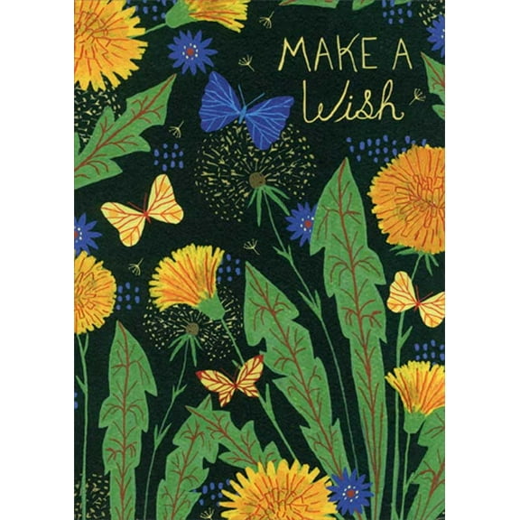 RSVP Dandelions and Butterflies on Black : Make a Wish Birthday Card