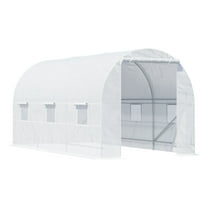 High Tunnel Greenhouse 15x7x7 ft, Walk-in Garden Greenhouse with Roll-Up Windows & Door, Steel Frame, 140 GSM PE Cover, White