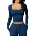 thumbnail image 4 of Posijego Women's Crop T Shirts Square Neck Long Sleeve Shirt Plain Basic Tee Fall Tops Going out Tight Shirts, 4 of 7
