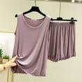thumbnail image 2 of Avtoify Solid Color Round Neck Thin Loose Casual Home Tops Short Pants Pajamas Sets Loungewear Sets Woman, 2 of 4