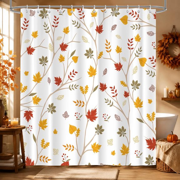 Autumn Maple Leaves Shower Curtain Fall Tree Branches Fabric Bathroom Decor Waterproof 71x71 inches