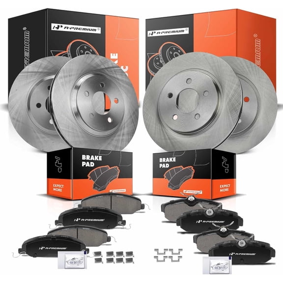 A-Premium Front and Rear Vented Disc Brake Rotors   Ceramic Pads Kit Compatible with Select Ford Model - Mustang 2005 2006 2007 2008 2009 2010, 4.6L, 12-PC Set