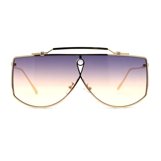 SA106 Retro Shield Oceanic Lens Oversize Flat Top Metal Sunglasses Gold Purple Orange