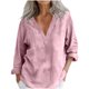 thumbnail image 1 of Camisas de Manga Larga Casual de las Mujeres Lino Mezcla V Cuello Color Sólido Suelto Ajuste Superior Transpirable para Primavera Verano, 1 of 6