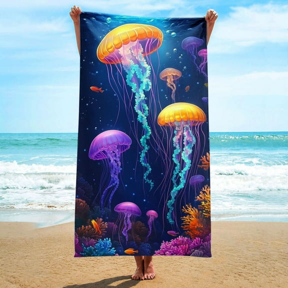 Nilvkv Oversized Beach Towel, Extra Large Microfiber Pool Swim Towels, Quick Dry Super Absorbent Sandless Travel Towels Blanket, Marine Animals Print Shawl Beach Towels Vacation Essentials, (60x30in)