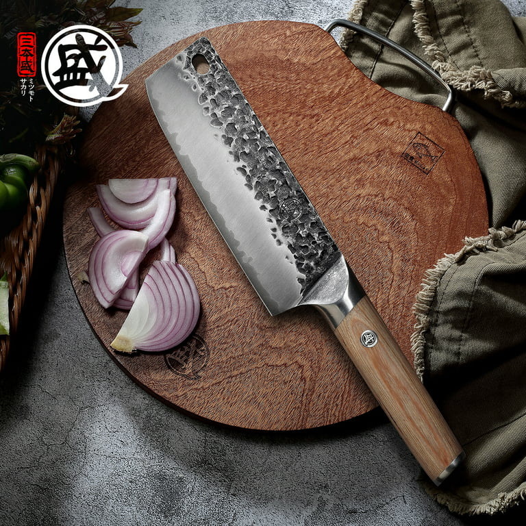 Mitsumoto Sakari 7 inch Japanese Santoku Knife Chef Knife, 3 Layer Hand Forged Cooking Chef's Knives, Super Sharp Meat Cleaver Kitchen Knife