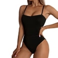 thumbnail image 1 of Trajes de baño bandeau altos para mujer con correas ajustables para los hombros Bikini sexy de traje de baño de una pieza - Negro, 1 of 7