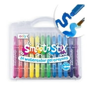 OOLY Smooth Stix, 24 Watercolor Gel Crayons for Kids, Paintbrush Included