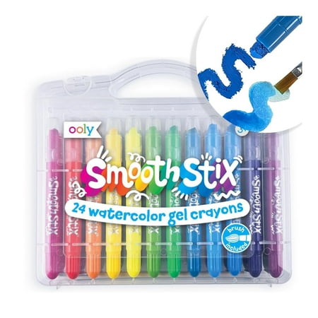 OOLY Smooth Stix, 24 Watercolor Gel Crayons for Kids, Paintbrush Included