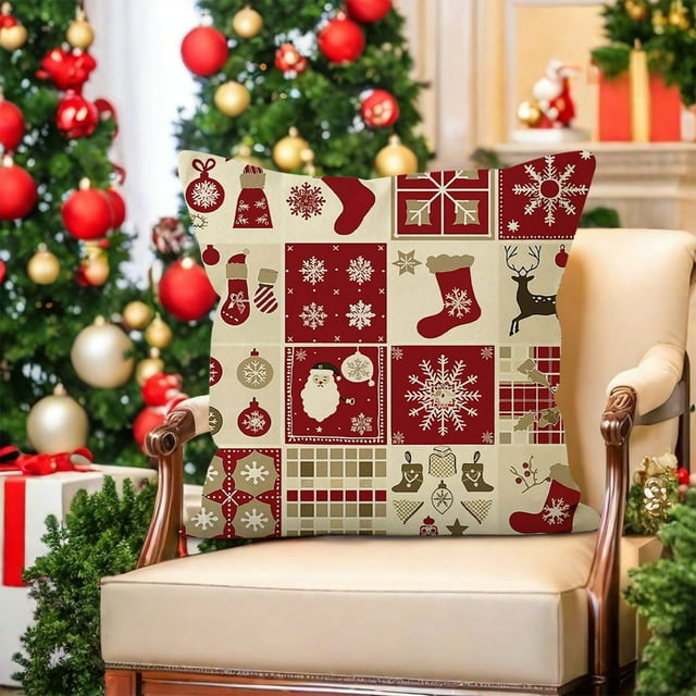 IROINID Housses de Coussin de Noël, Housses de Coussin de Noël Rouges 18x18, Chaussettes d'Arbre de Noël Imprimées Housse de Coussin Décoration de Canapé de Vacances de Noël Housse de Coussin de Salon Bordure de Coussin de Taille