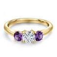 thumbnail image 3 of Gem Stone King 10K Yellow Gold White Moissanite and Purple Amethyst Engagement Ring for Women | 1.00 Cttw | Round 5MM | Gemstone Birthstone | Size 5, 3 of 7