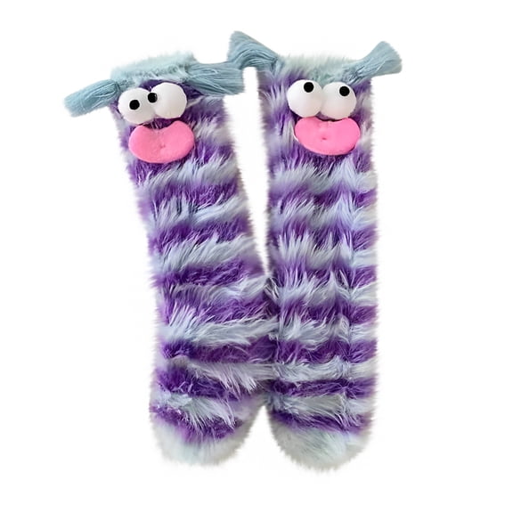 Lovskoo Winter Men and Women Coral Velvet Thickened Cute Novelty Gifts Novelty Socks Furry Floor Socks Light Blue
