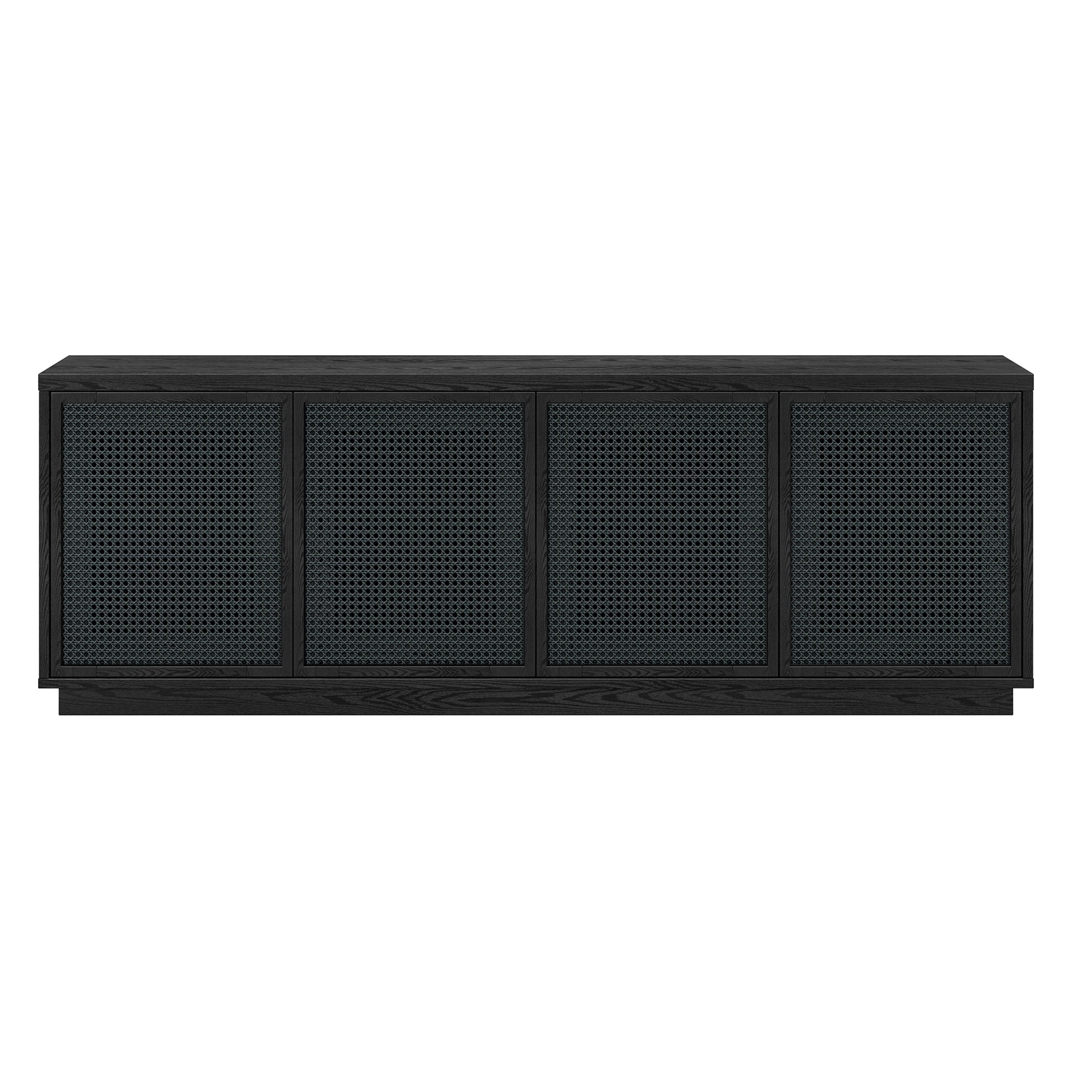 Evelyn&Zoe Pryce Mid-Century Modern TV Stand For TVs up to 78", Black Grain with Black Rattan