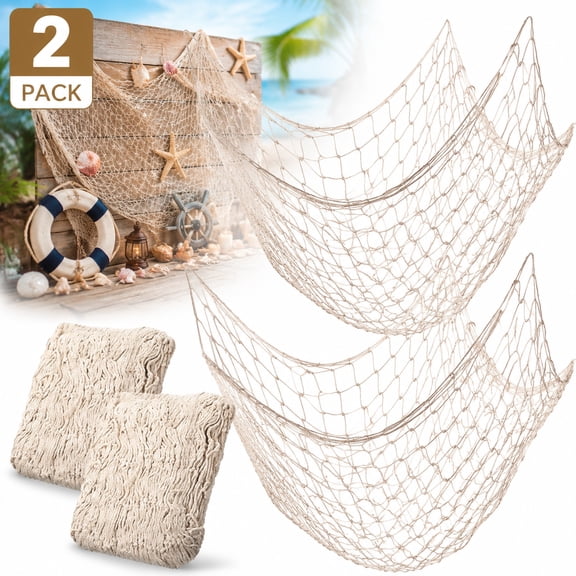 Deally 2 Pack Natural Cotton Fish Net Decorations for Hawaiian Luau Nautical Beach Pirate Under the Sea Party Backdrop Table Decor and Photo Booth DIY Decoration
