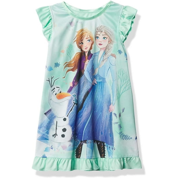 Frozen Toddler Girls Pajama Elsa Anna Granny Nightgown Flannel Gown, Green, Size 4T