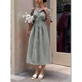 thumbnail image 4 of Women Button Front Pleated Shirt Dresses Summer Casual Short Sleeve Pleated Blouse Mini Dress Gray XL, 4 of 8