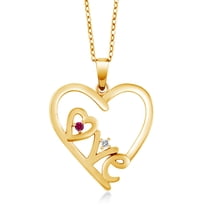 Gem Stone King 0.07 Ct Round Red Created Ruby White Diamond 18K Yellow Gold Plated Silver Pendant