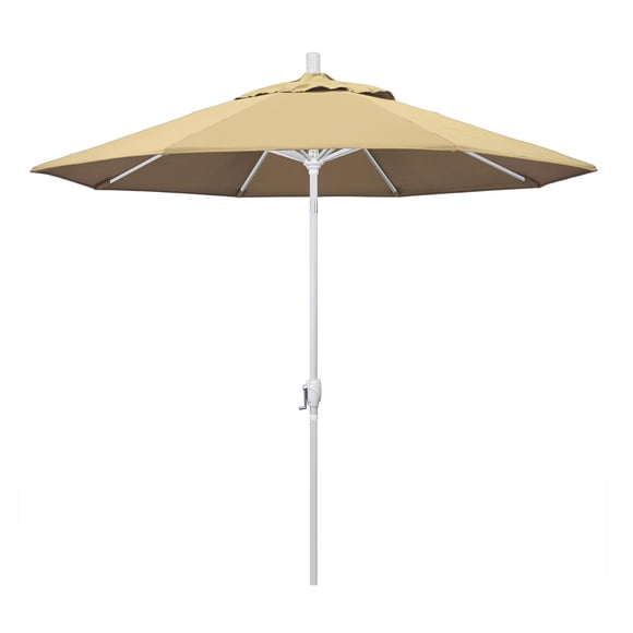 California Umbrella Parasol de Patio 9 Pieds Pacific Trail Series avec Mât en Aluminium Blanc Mat, Baleines en Aluminium, Inclinaison à Bouton-Poussoir, Levage à Manivelle, avec Tissu Pacifica Beige