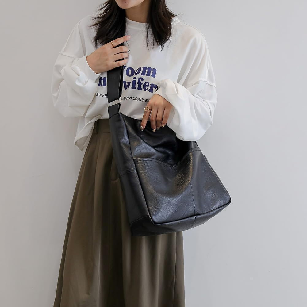 Kukuzhu Faux Leather Tote Bag with Pockets Women Shoulder Bag College Tote Bag Hobo Crossbody Bag for Work Travel