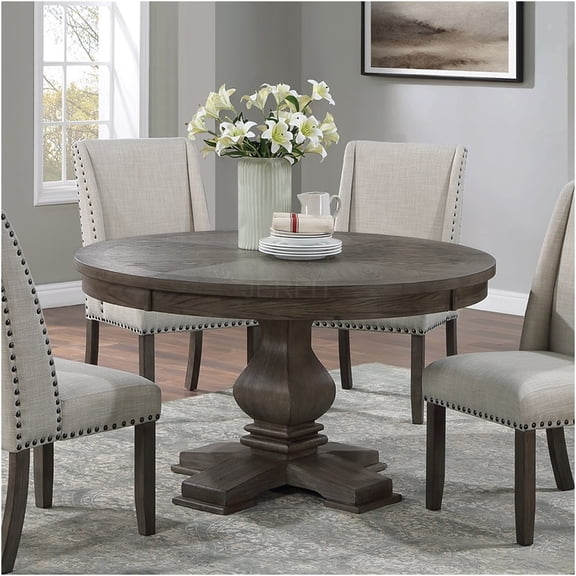 JERFIT 54 Inch Round Pedestal Dining Table for 4, Solid Wood Kitchen Table, Traditional Oak Finish Formal Dining Room Furniture