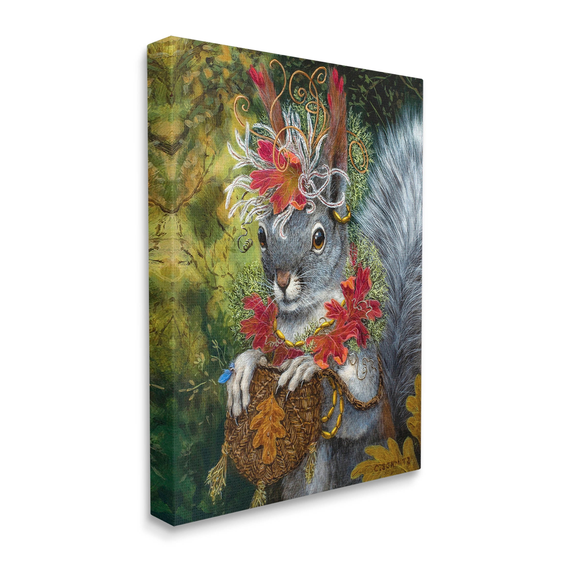 Stupell Industries Wildlife Botanical Squirrel Painting Gallery Wrapped Canvas Print Wall Art, Design by Carolyn Schmitz