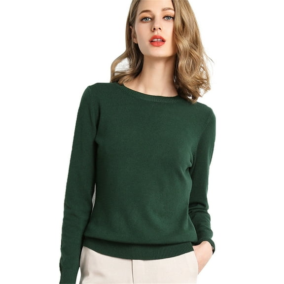 Lokdsa Women Clothing Women'S New Round Neck Long Sleeve Loose Pullover Solid Knit Bottom Shirt Cardigan Sweaters for Women Green