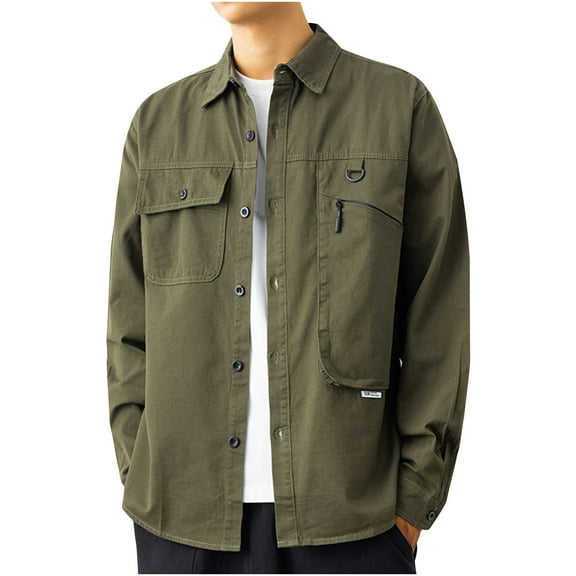 Afuyipoi Mens Button-Up Shirts,Long Sleeve Quick-drying Collared Button Front Shirt with Long Sleeves Army Green 2XL