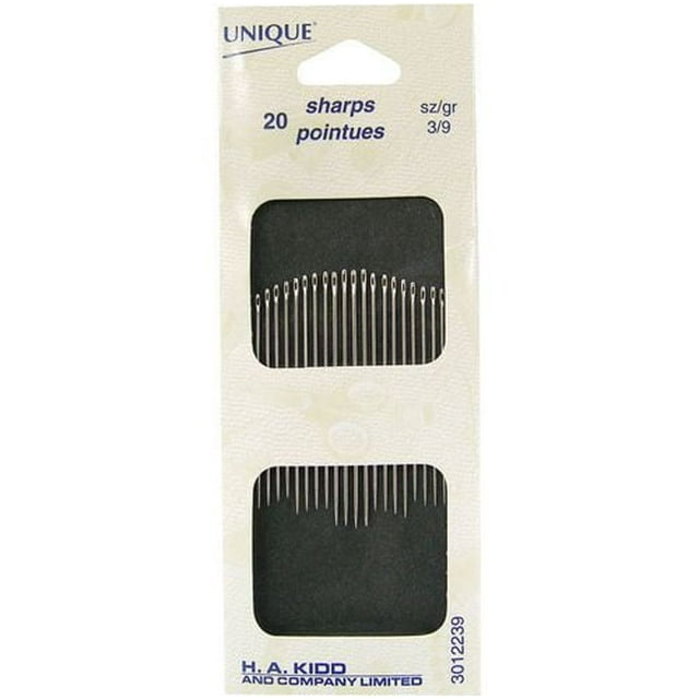 UNIQUE SEWING Sharps Needles, Assorted Sizes 3/9, Pack of 20, 20pcs