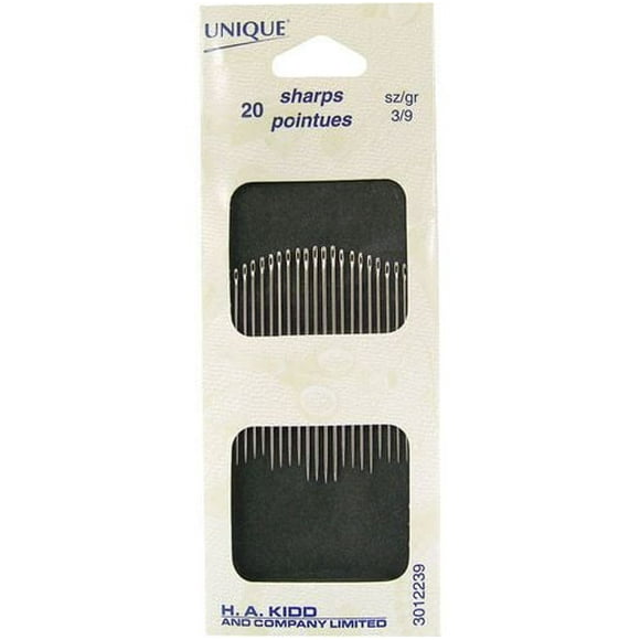 UNIQUE SEWING Sharps Needles, Assorted Sizes 3/9, Pack of 20