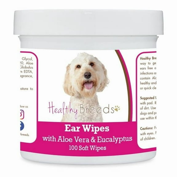 Healthy Breeds 192959824049 Labradoodle Ear Cleaning Wipes with Aloe & Eucalyptus for Dogs - 100 Count