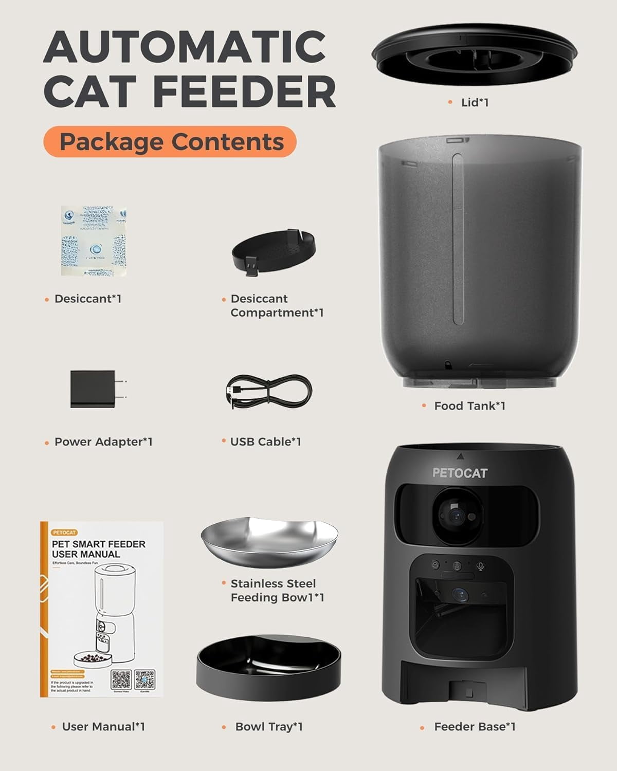 5L Automatic Cat Feeder with Dual 2K HD Camera, WiFi Food Dispenser for Cats & Small Dogs, Laser Toy & Diet Tracking